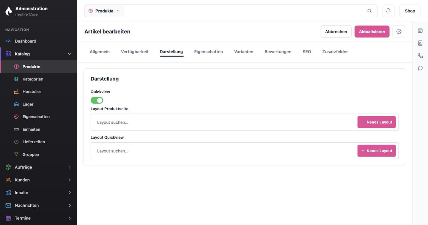 Reiter Darstellung mit Quickview und Layouts