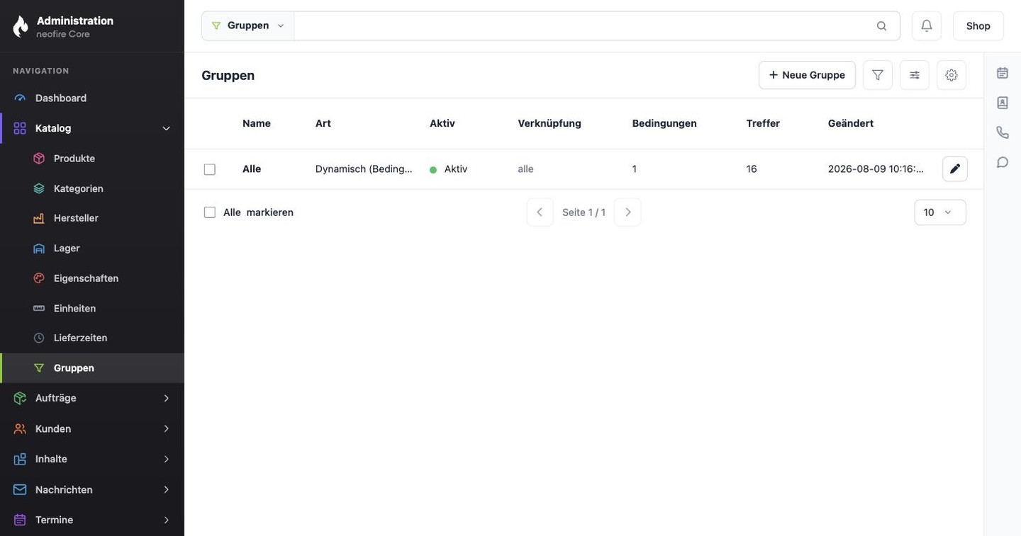 Gruppenliste im Admin